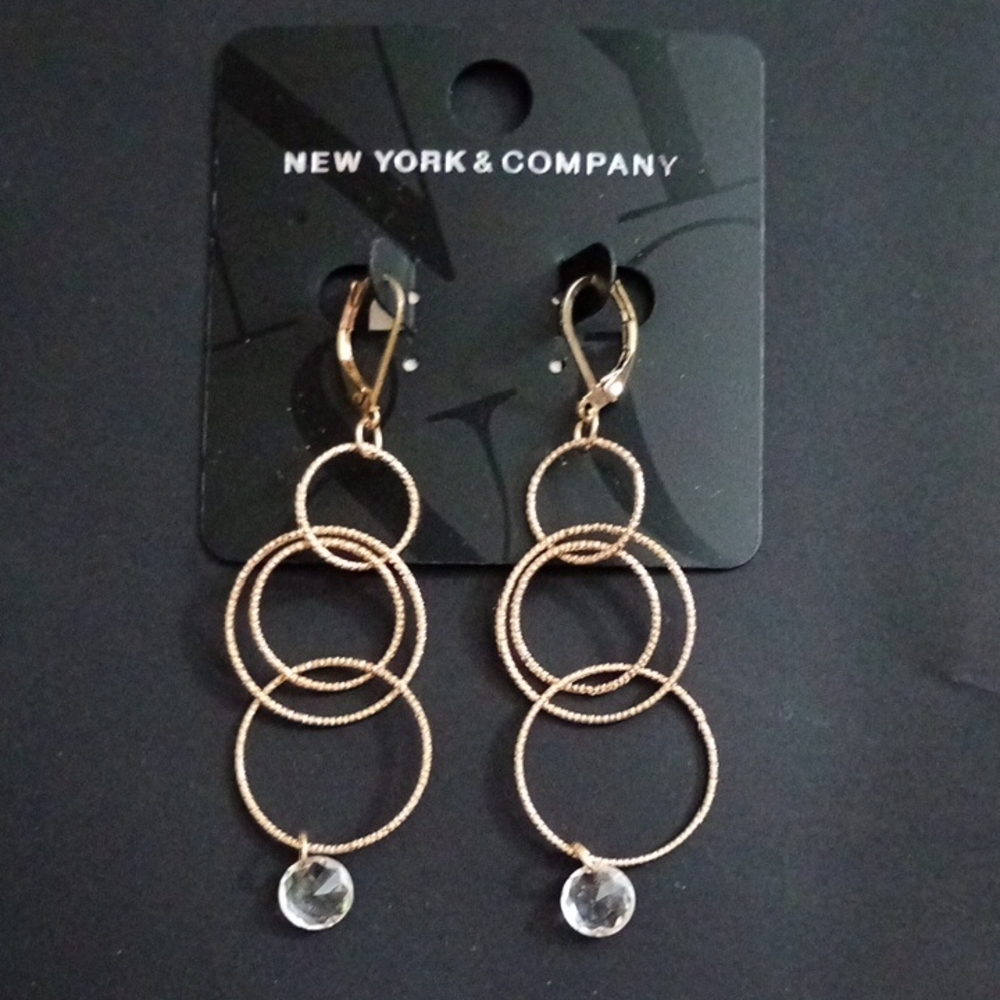 New York & Company Triple Hoop Gold Earrings